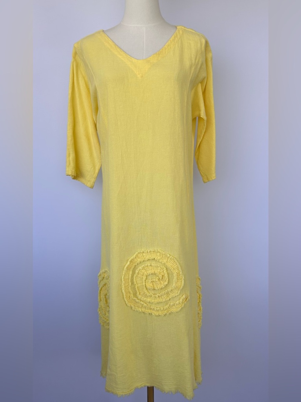 Oh My‎ Gauze! Women’s The Swirl Cotton Dress Yellow V-Neck Short Sleeve Size “G”